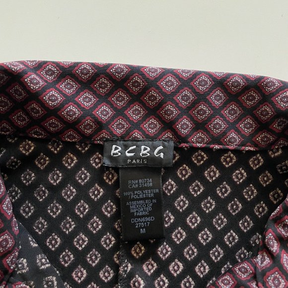 Vintage Y2K BCBG Sheath Shift Print Black Shirt Midi Dress MEDIUM Long Sleeve - Picture 6 of 7